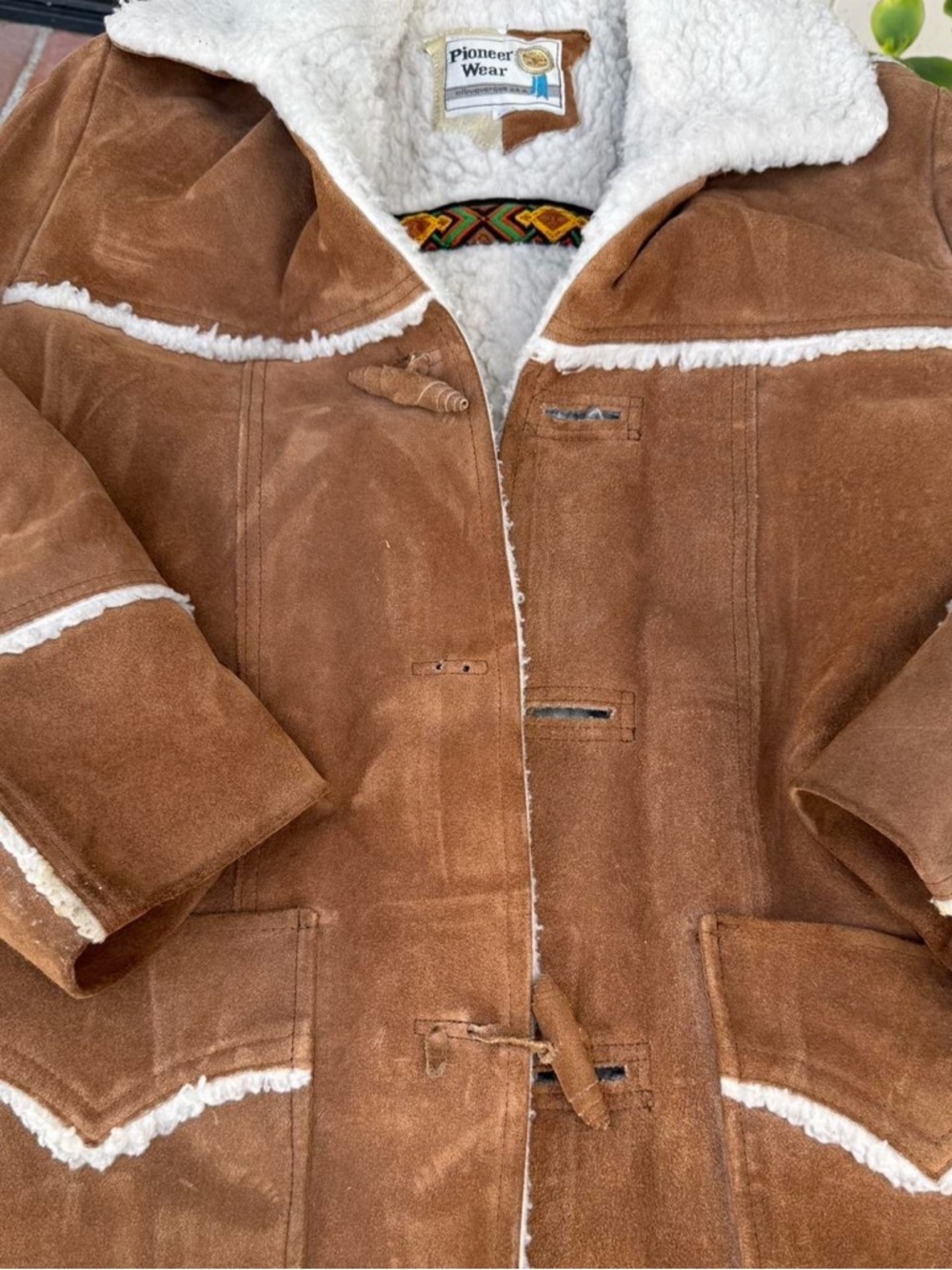 Vintage Pioneer Wear Men's suede leather coat size 38 m brown leather sherpa - Picture 2 of 8